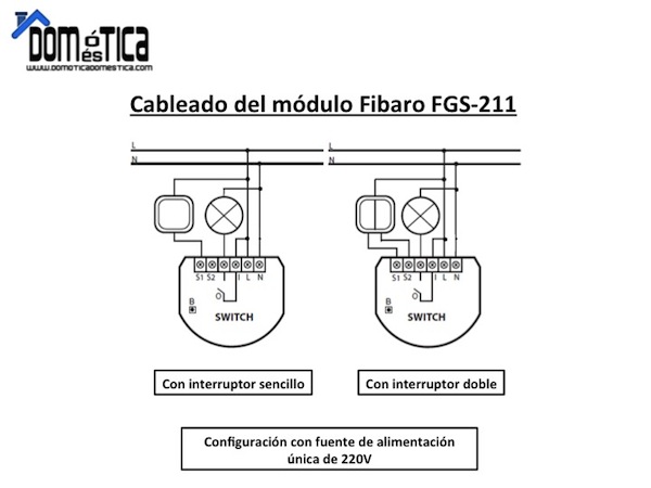Cableado Fibaro FGS-211 con una única fuente de alimentación